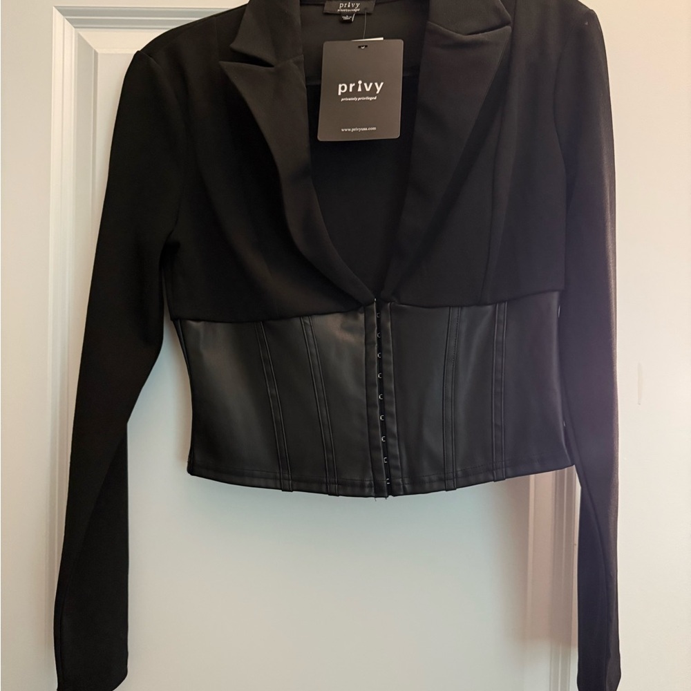 Privy Black Structured Blazer with V-Neck